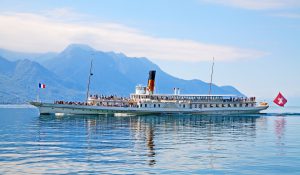 Vintage steam boat on lake Leman(Geneva lake)
